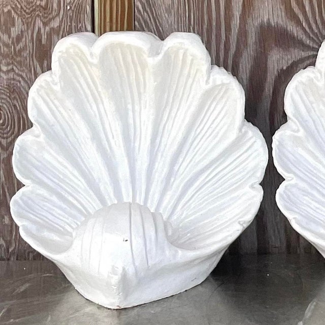 Vintage Coastal Glazed Ceramic Clam Shells - a Pair For Sale - Image 10 of 14