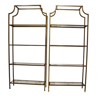 Late 20th Century Gilt Metal and Glass Etagere Shelves (A Pair) For Sale