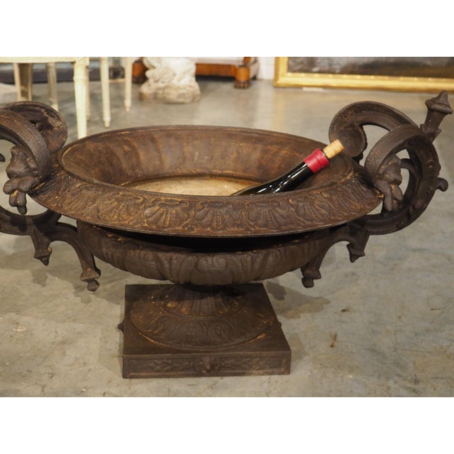 A Large 19th Century French Cast Iron Vase With Double Scrolled Handles For Sale - Image 4 of 18