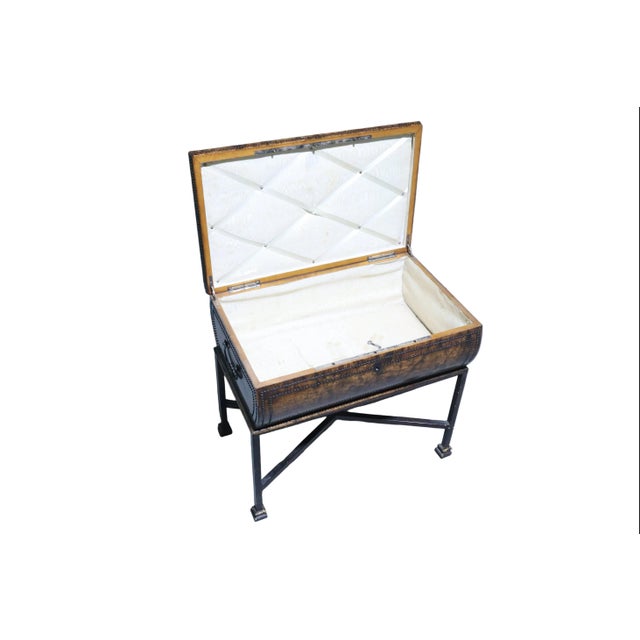 Antique Raised Sewing Box With Burl Walnut Shell Studded With Small Metal Beads For Sale - Image 4 of 11