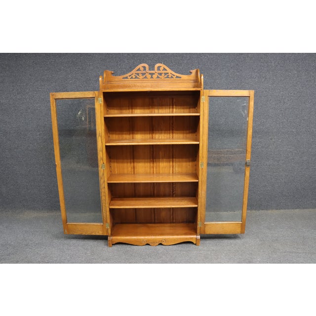 Victorian Oak Two-Door Glass Bookcase With Adjustable Shelves, Circa 1900 For Sale - Image 10 of 11
