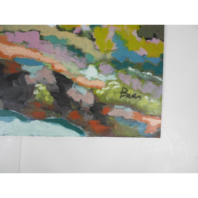 Contemporary gouache on wood panel portrait painting of woman in garden by K. C. Bacon (1948-2026) Washington. Signed...