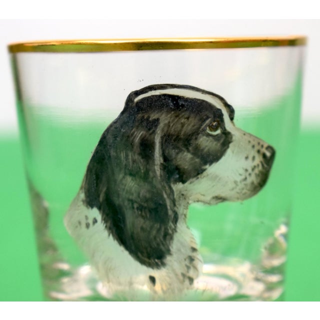 Traditional Pair X Spaniel Dog Head Old Fashioned Glasses Hand Painted by Frank Vosmansky For Sale - Image 3 of 4