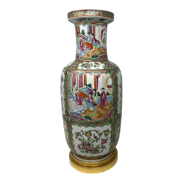 Antique Famille Rose Medalion Canton Cantonese Chinese Porcelain Ormolu Vase Urn For Sale