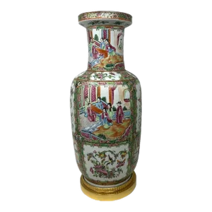 Antique Famille Rose Medalion Canton Cantonese Chinese Porcelain Ormolu Vase Urn