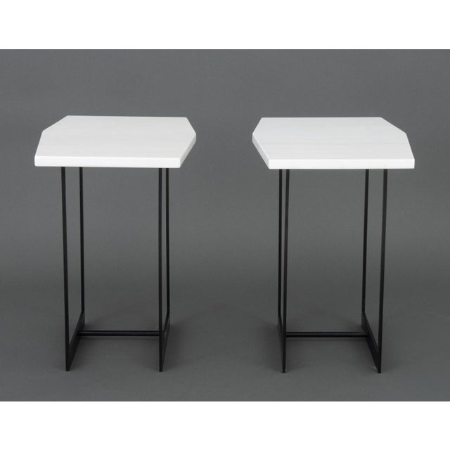 White Contemporary White Marble Top Side Tables, Pair For Sale - Image 8 of 8