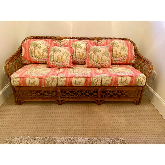 Vintage Acacia Rattan Sofa With Custom Fabric Chairish