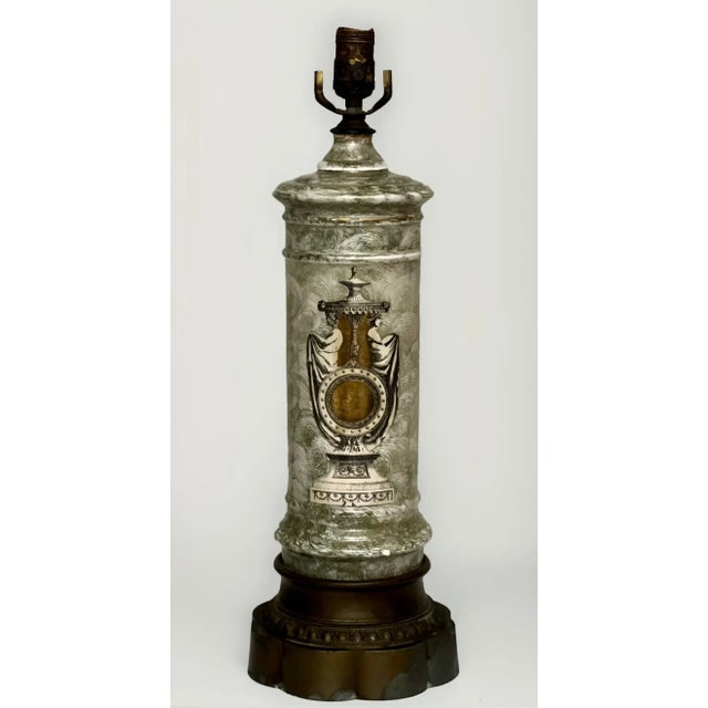 Metal Early 1900s French Neoclassical Reverse Painted Églomisé Lamps, Pair For Sale - Image 7 of 12