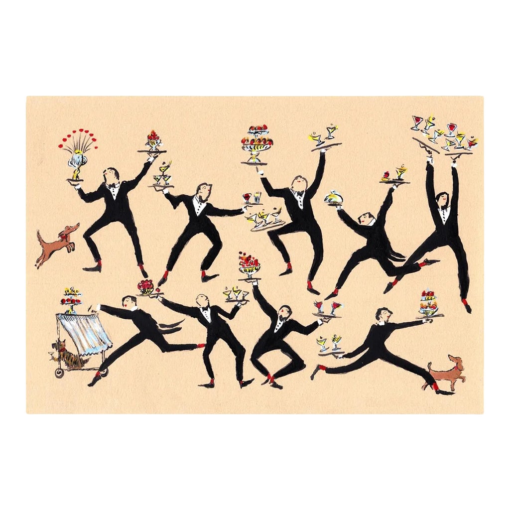 "Waiter Dance" Contemporary Original Whimsical Print by Pauline de Roussy de Sales