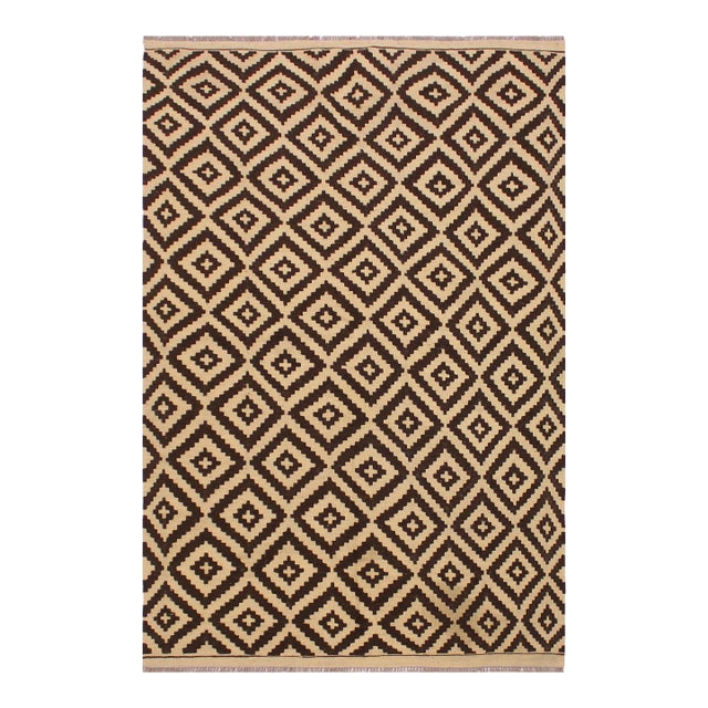 Tribal Kilim Beige Brown Wool Rug - 4'2" X 6'7" For Sale