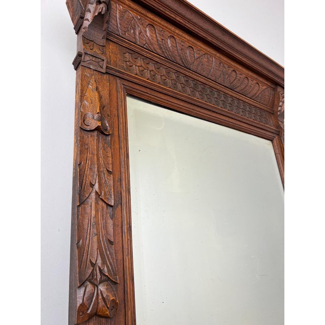 Gold Antique French Oak Wall Mirror in Carved Wall Frame For Sale - Image 8 of 15