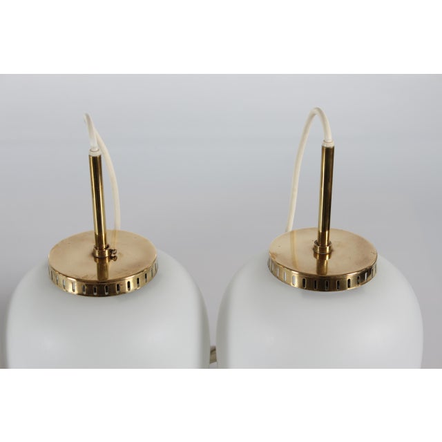 Opaline Glass and Brass Pendant Lamp by Bent Karlby for Lyfa, 1960s, Set of 4 For Sale - Image 10 of 11
