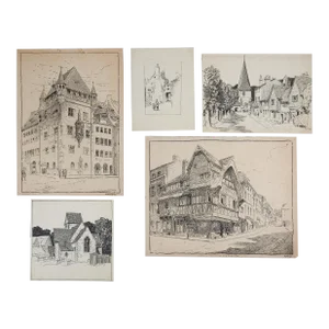 Collection of Late 19th Century Architectural Drawings Europe - Set of 5