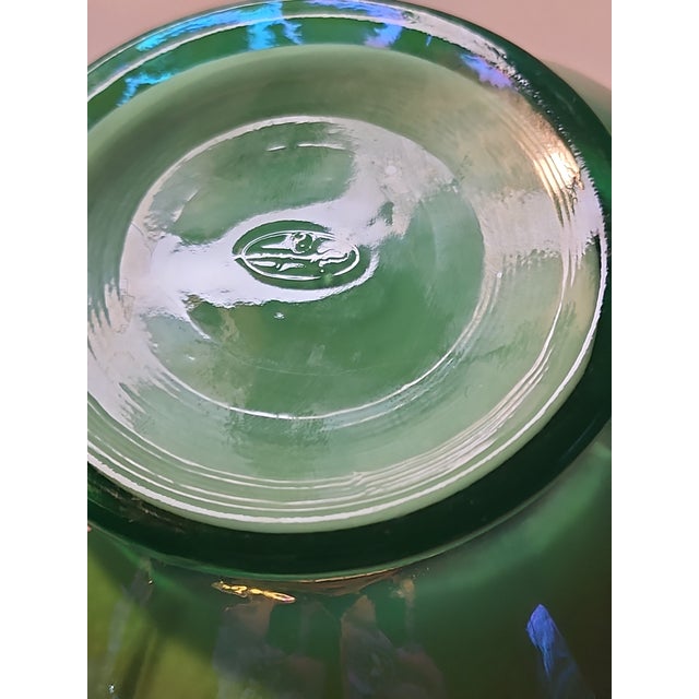 Artichoke Vintage Fenton Jacqueline Opalescent Cased Glass Green Vase Bowl For Sale - Image 9 of 10