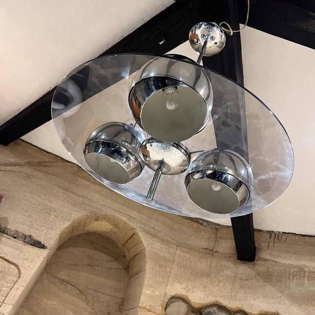 Mid-Century Modern 1960s Lightolier Three Globe Chrome Pendant Directional Lamp For Sale - Image 3 of 10