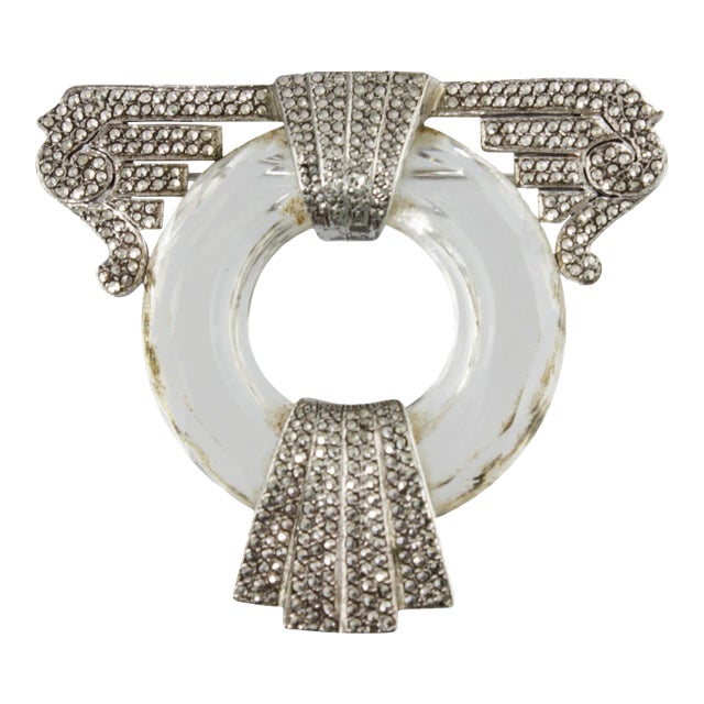 Art Deco Crystal Marcasite Brooch For Sale