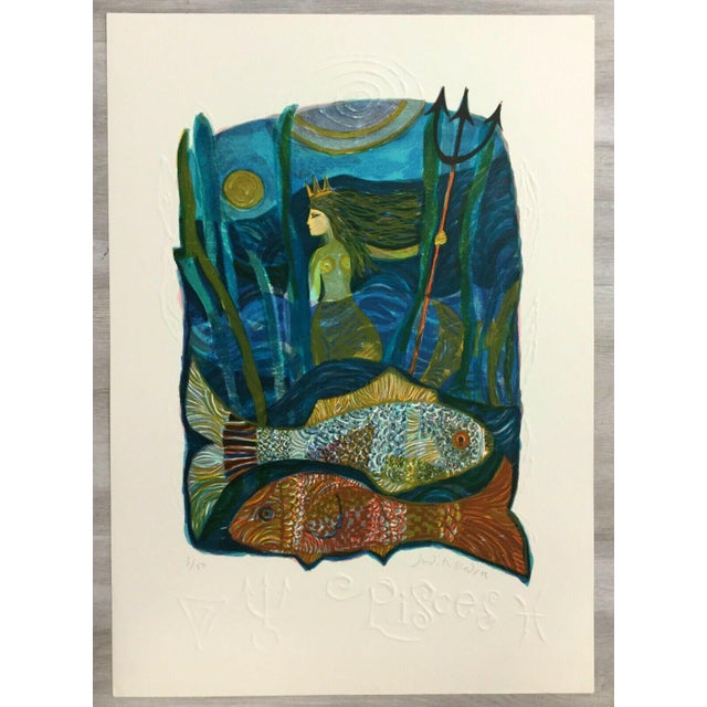 Mid Century Modern Unframed Pisces Zodiac Judith Bledsoe Hand Signed Lithograph For Sale - Image 4 of 4