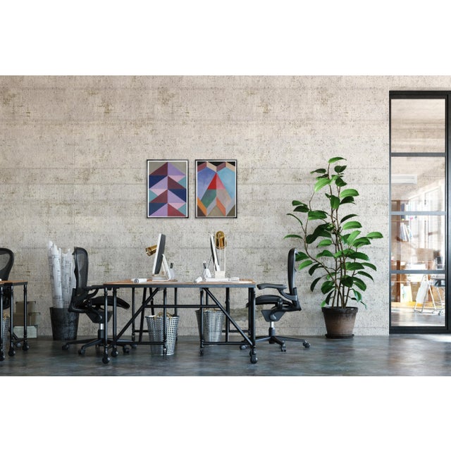 2020s 2022, Abstract Geometric Landscape Diptych of "Mountaintop Pinnacle in Granate", Acrylic Painting on Watercolor Paper by Natalia Roman For Sale - Image 5 of 11