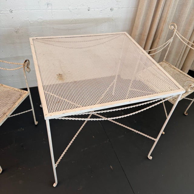 Metal Mid 20th Century Hollywood Regency Braided Wrought Iron and Mesh Patio Dining Set, 2 Pieces For Sale - Image 7 of 7