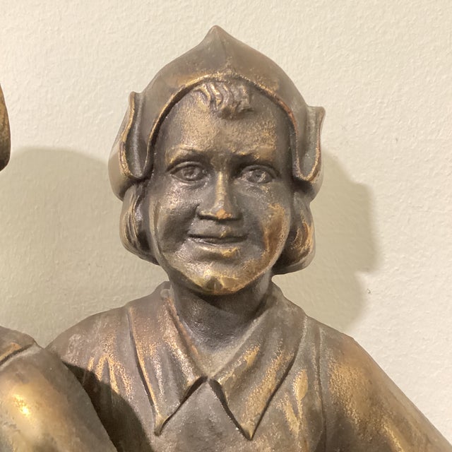 Vintage Pair of Cast Iron Andirons of a Colonial Dutch Boy & Girl Figurines For Sale In Chicago - Image 6 of 12