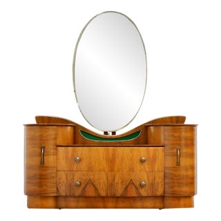 1960s Art Deco Rivival Vanity Table and Mirror For Sale