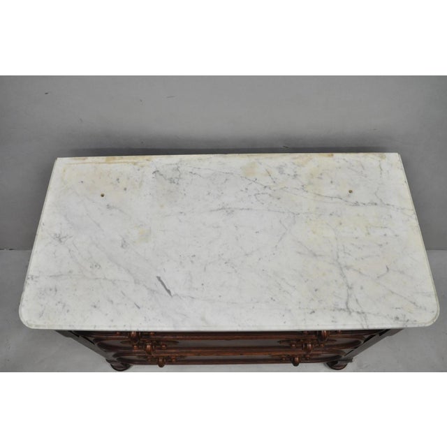 Antique Eastlake Victorian Carved Walnut Marble Top Washstand Dresser W/ Mirror For Sale - Image 16 of 18
