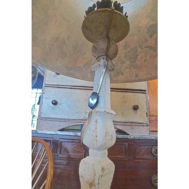 19th Century Italian Hand-Painted Wood and Tin Church Candlestick Lamps - a Pair For Sale - Image 4 of 13