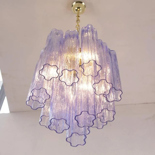 Gold Chandelier with Murano Glass Cylinders in Blue-Purple Color, Italy, 1990s For Sale - Image 8 of 12