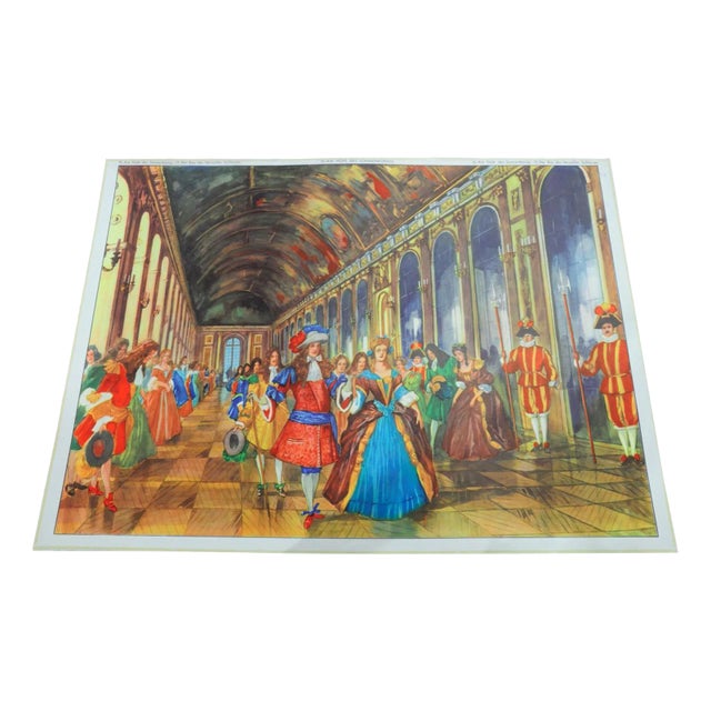 Vintage Build of Versailles Palace Life of Sun King Double-Sided Wall Chart For Sale