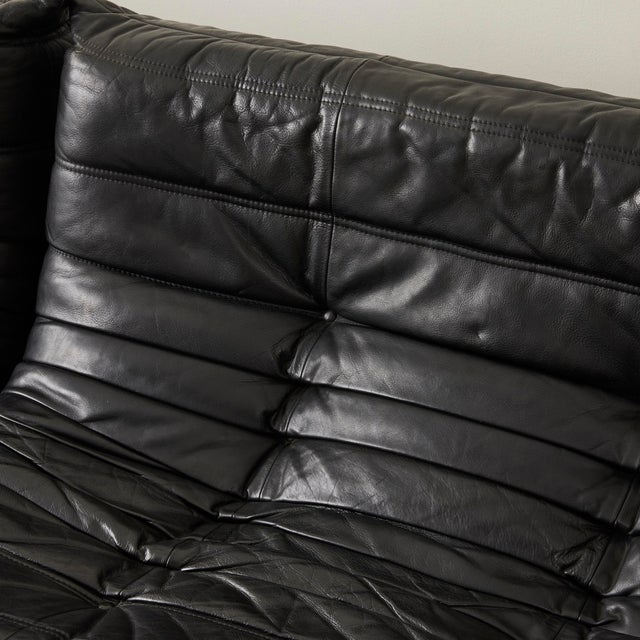 Animal Skin Togo Black Leather 2 Seater Sofa by to Michel Ducaroy for Ligne Roset, 1970s For Sale - Image 7 of 9