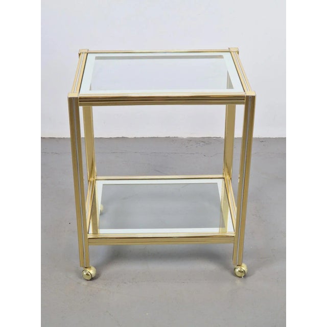 Metal Vintage Regency Two-Tone Serving Trolley in Brass & Glass, 1970s For Sale - Image 7 of 9