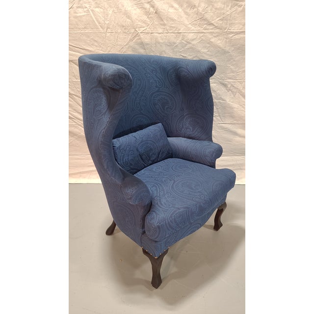 English Late 20th Century Vintage Rosalind Wing Chair With Pillow and Ottoman by Madeline Stuart For Sale - Image 3 of 10