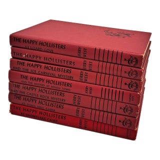 Collection of 7 Red Vintage Books Happy Hollisters Home Decor, First Editions For Sale