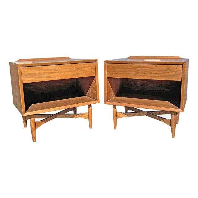 Vintage Mid Century Modern Oak Floating Nightstands or End Tables, A Pair For Sale
