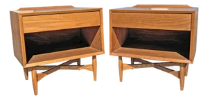Vintage Mid Century Modern Oak Floating Nightstands or End Tables, A Pair