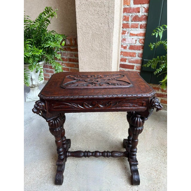 Antique French Console Side Table Renaissance Petite Gothic Carved Oak C1880 For Sale - Image 10 of 12