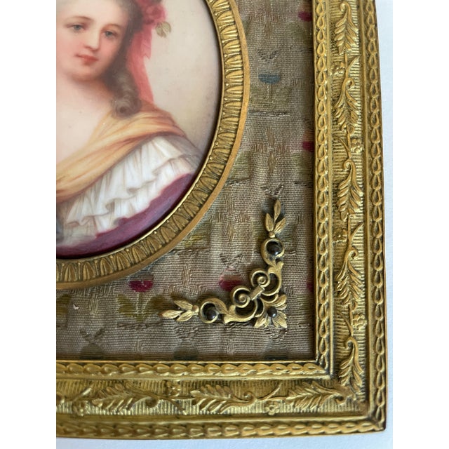 Brass Antique Framed Hand-Painted Portrait on Porcelain of Fine Lady For Sale - Image 8 of 12