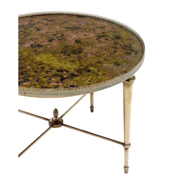 Maison Baguès Maison Bagues Eglomized Glass Side Table, Brass, Art Deco Period For Sale - Image 4 of 9