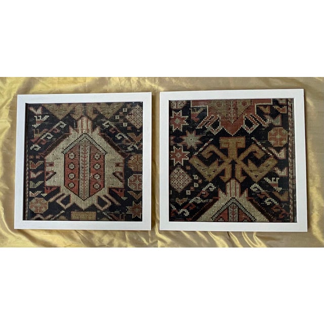 Pair of Antique Caucasian Rug Fragments – Framed Museum-Style Textile Art For Sale - Image 13 of 14