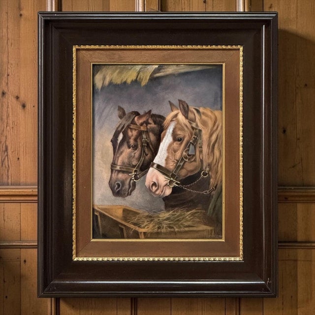 Realism Antique Framed Limoges Porcelain by Camille Faure (1874-1956) 'Stablemates' For Sale - Image 3 of 16