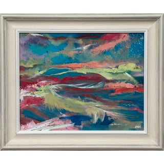 Pink & Turquoise Abstract Expressionist Painting by Contemporary British Artist 2025 For Sale