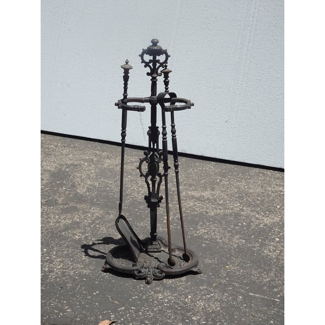 1970s Vintage French Country Black Wrought Iron Set of Two Fireplace Tools For Sale - Image 5 of 15