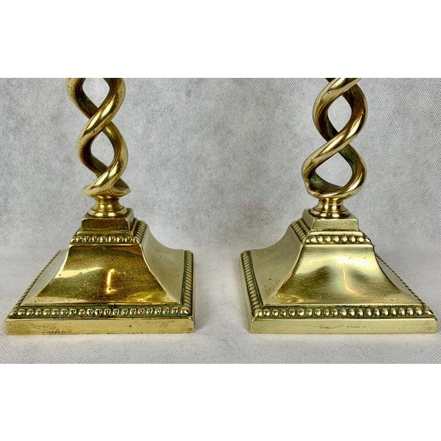 Pair of Nineteenth Century English Brass Open Barley Twist Candlesticks-21" Tall For Sale - Image 4 of 9
