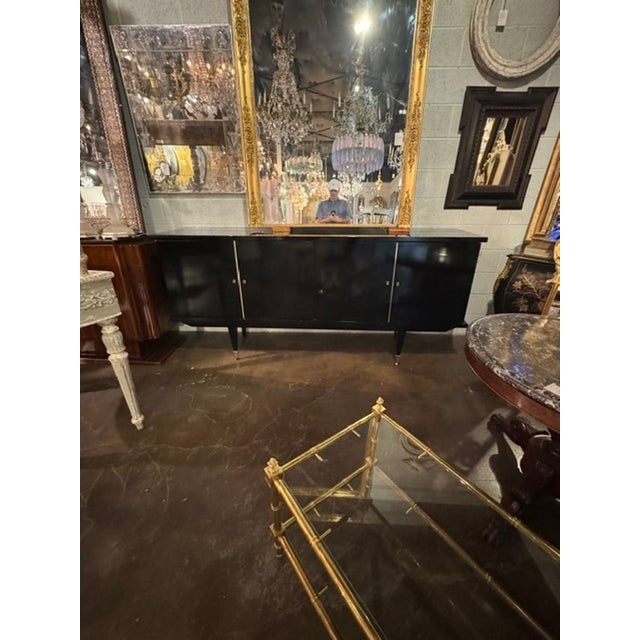 Mid-Century Modern MCM Italian Art Deco Design Black Lacquered Sideboard For Sale - Image 3 of 8