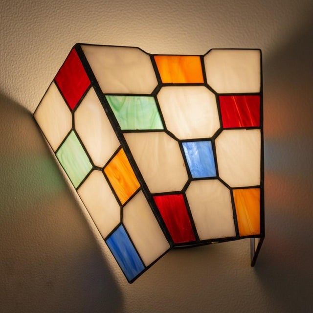 Modern Vintage Multicolored Leaded Glass Wall Lamp, 1970s For Sale - Image 3 of 11