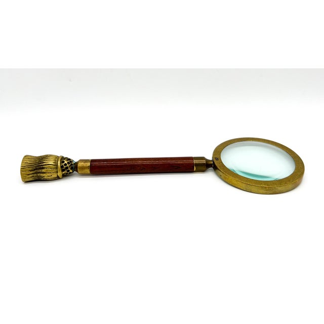 Brass Vintage Wood and Brass Tassel Magnifying Glass For Sale - Image 8 of 10