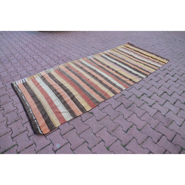 Turkish 1970s Turkish Antique Striped Hand Knotted Kilim Rug For Sale - Image 3 of 11