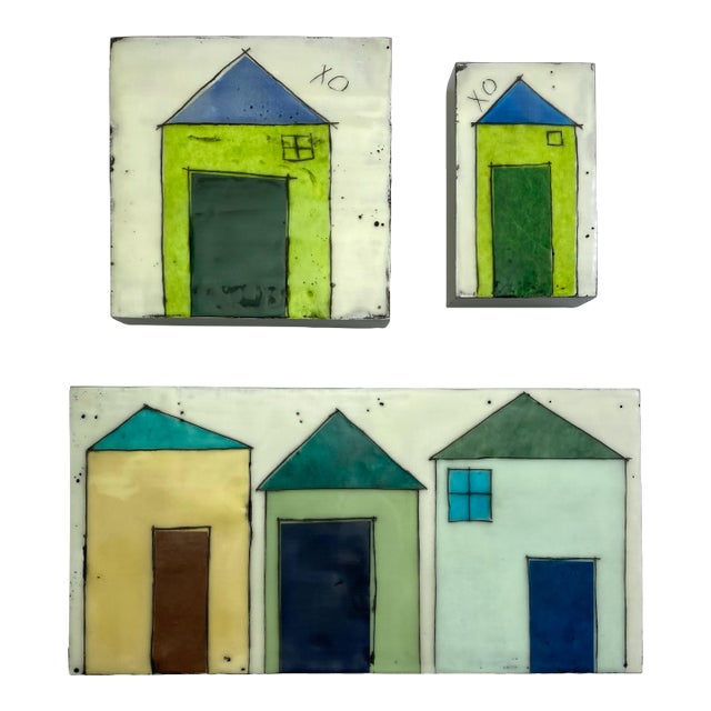 Encaustic Collage Installation by Gina Cochran - Tiny Dwellings Series - Sea Glass Trio For Sale