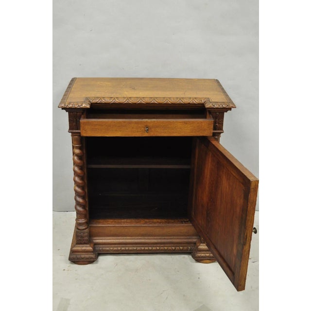 Antique Renaissance Revival Oak Wood Spiral Barley Twist Jelly Liquor Cabinet For Sale - Image 11 of 18