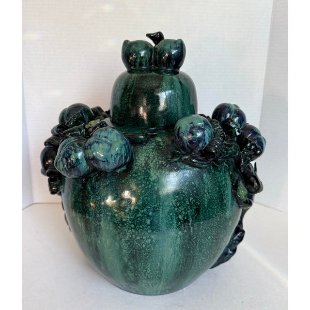 Green Large Chinese Green & Teal Glazed Lidded Ginger Jar With Sculptural Fruit Motif For Sale - Image 8 of 12
